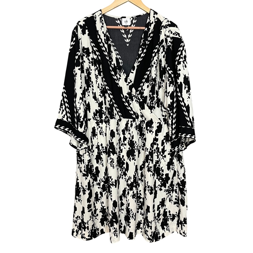 Cabi X-Factor‎ Dress Black White Surplice Neckline Floral NO BELT Size XXL Women